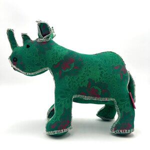 Handmade Green & Pink Floral Damask Fabric Rhino, Baby Shower, Kids Room Decor